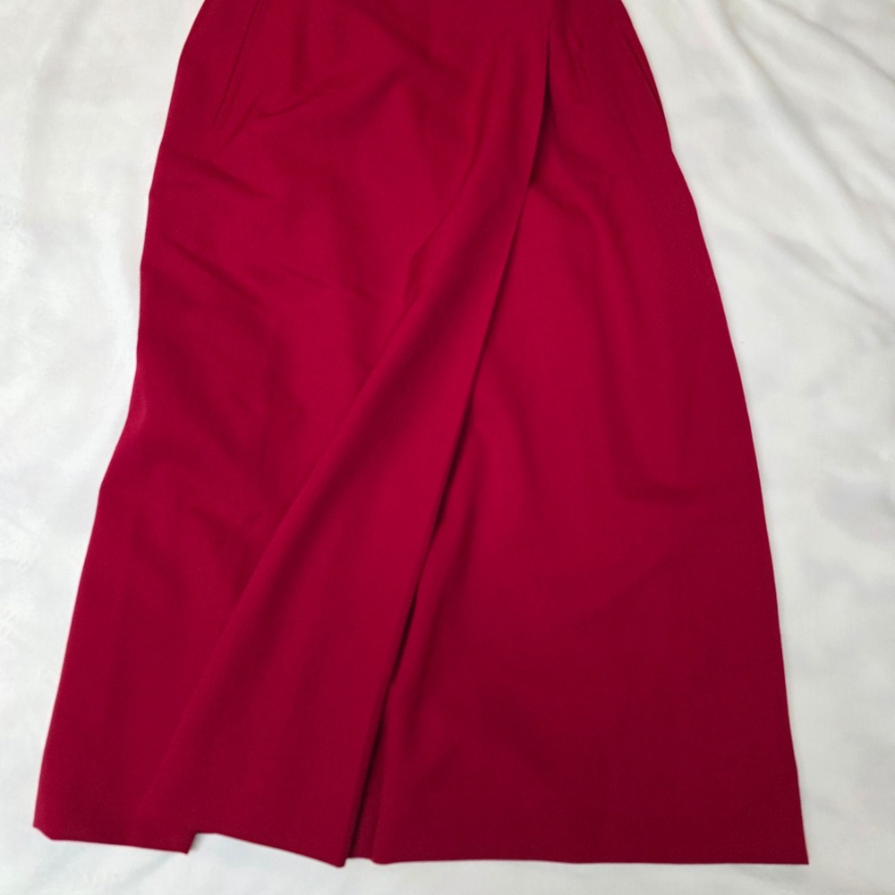 Talbots Petite Red 100% Pure Wool Faux Wrap Midi Skirt Pockets Lined Size 8P EUC - Picture 4 of 7